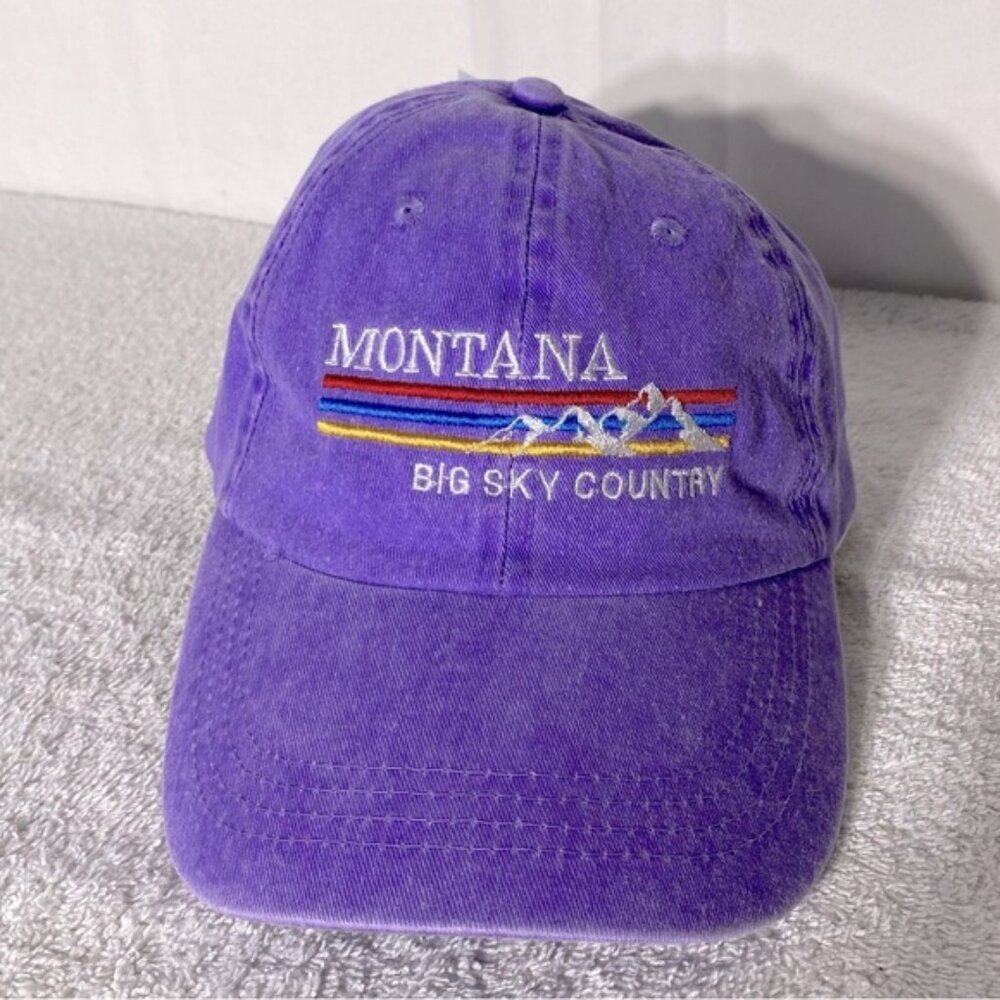 SOLD-Top Image USA Purple Embroidered Montana Big Sky Country Cap Hat